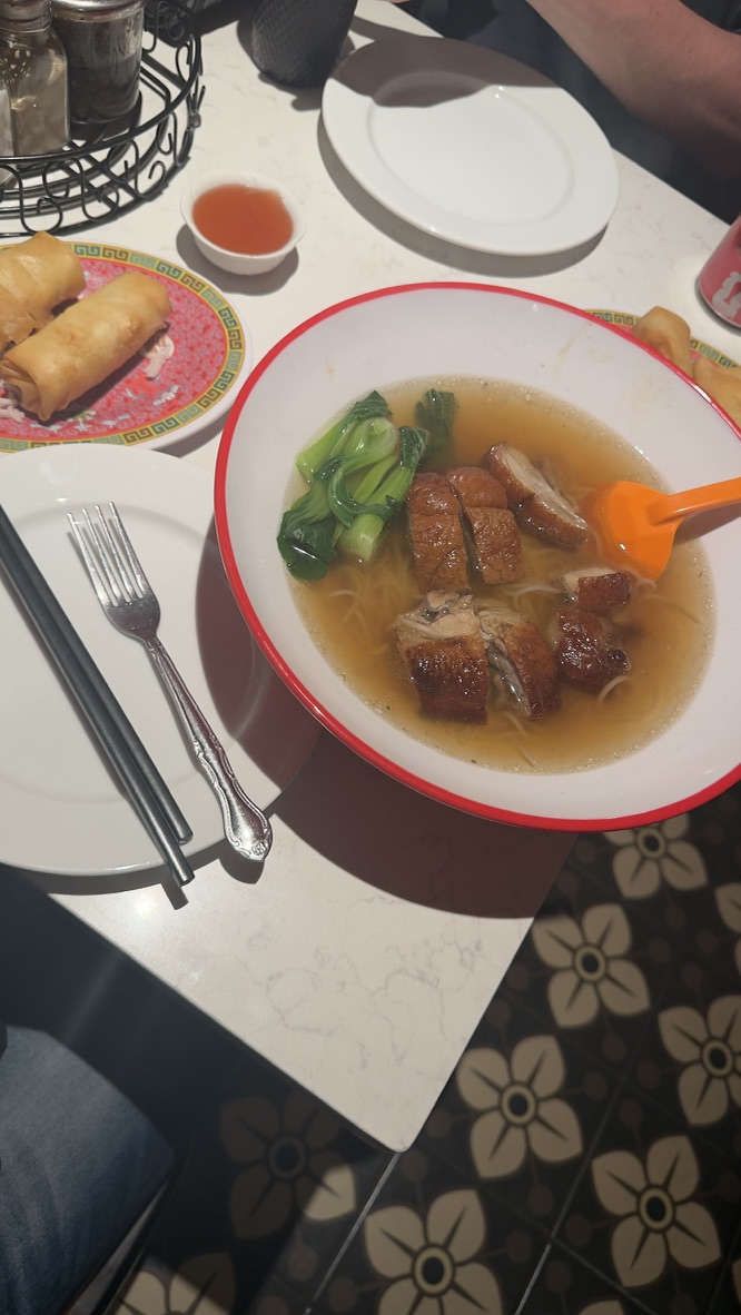 New York City, New York – Nudelsuppe mit Ente und Frühlingsrollen