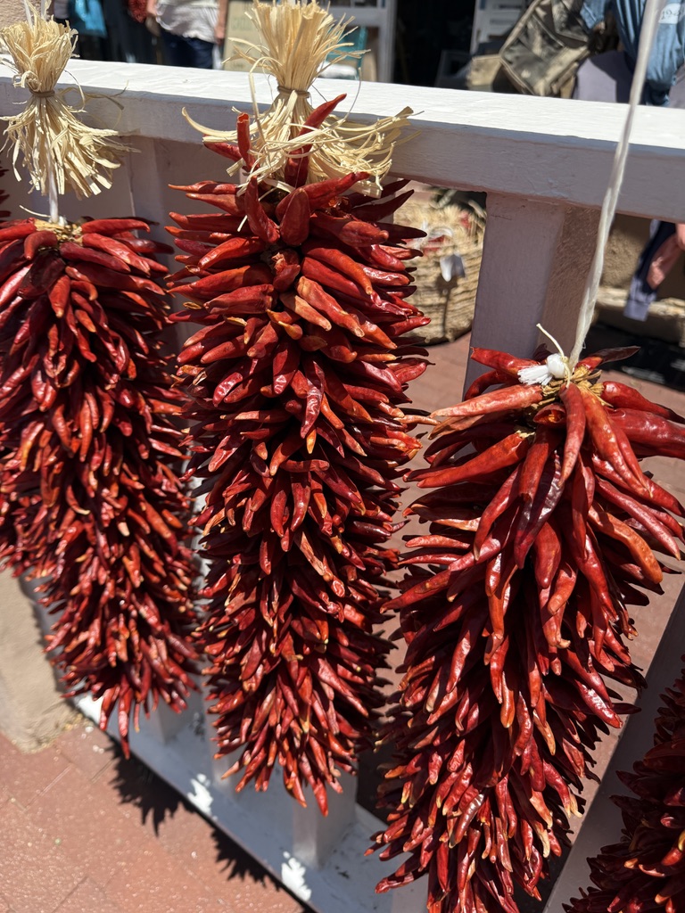 Chili-Ristras aus getrockneten roten Chilis