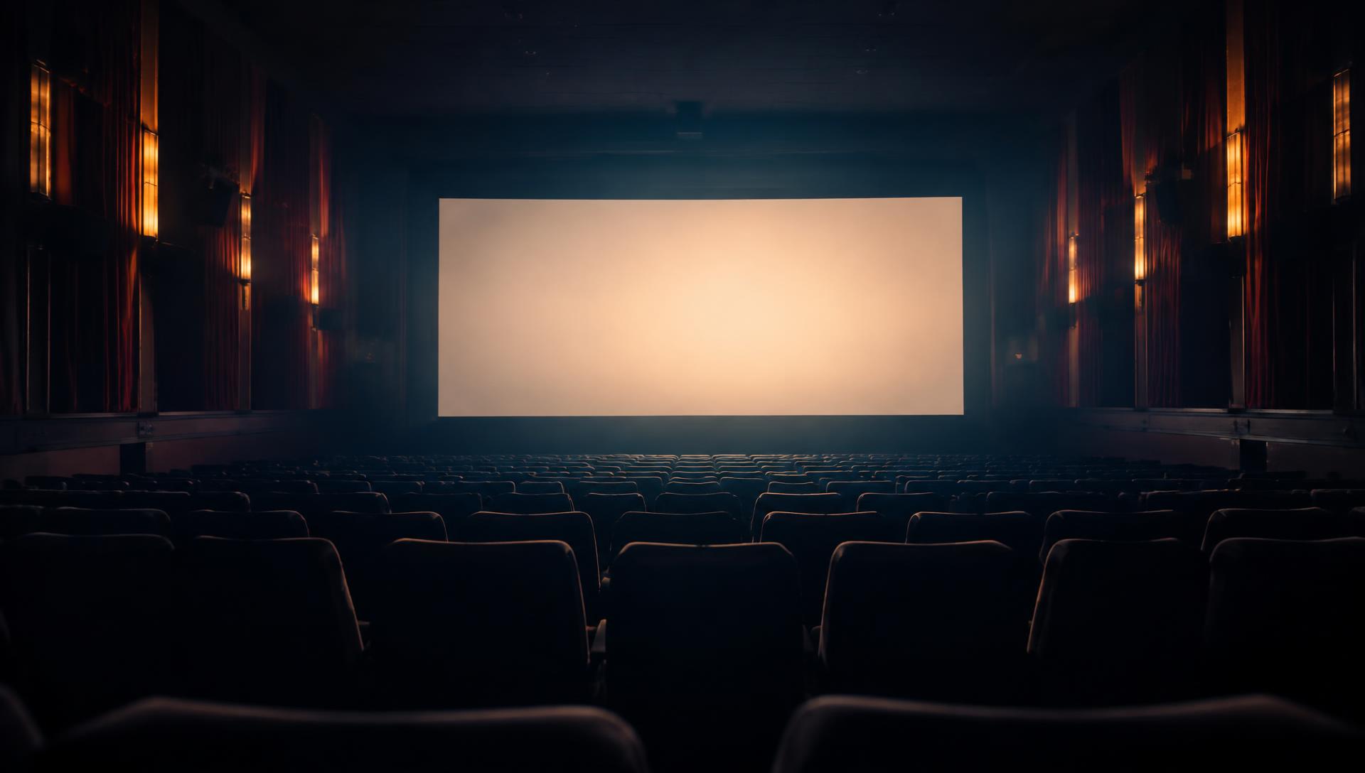 Dark cinema auditorium with a glowing screen