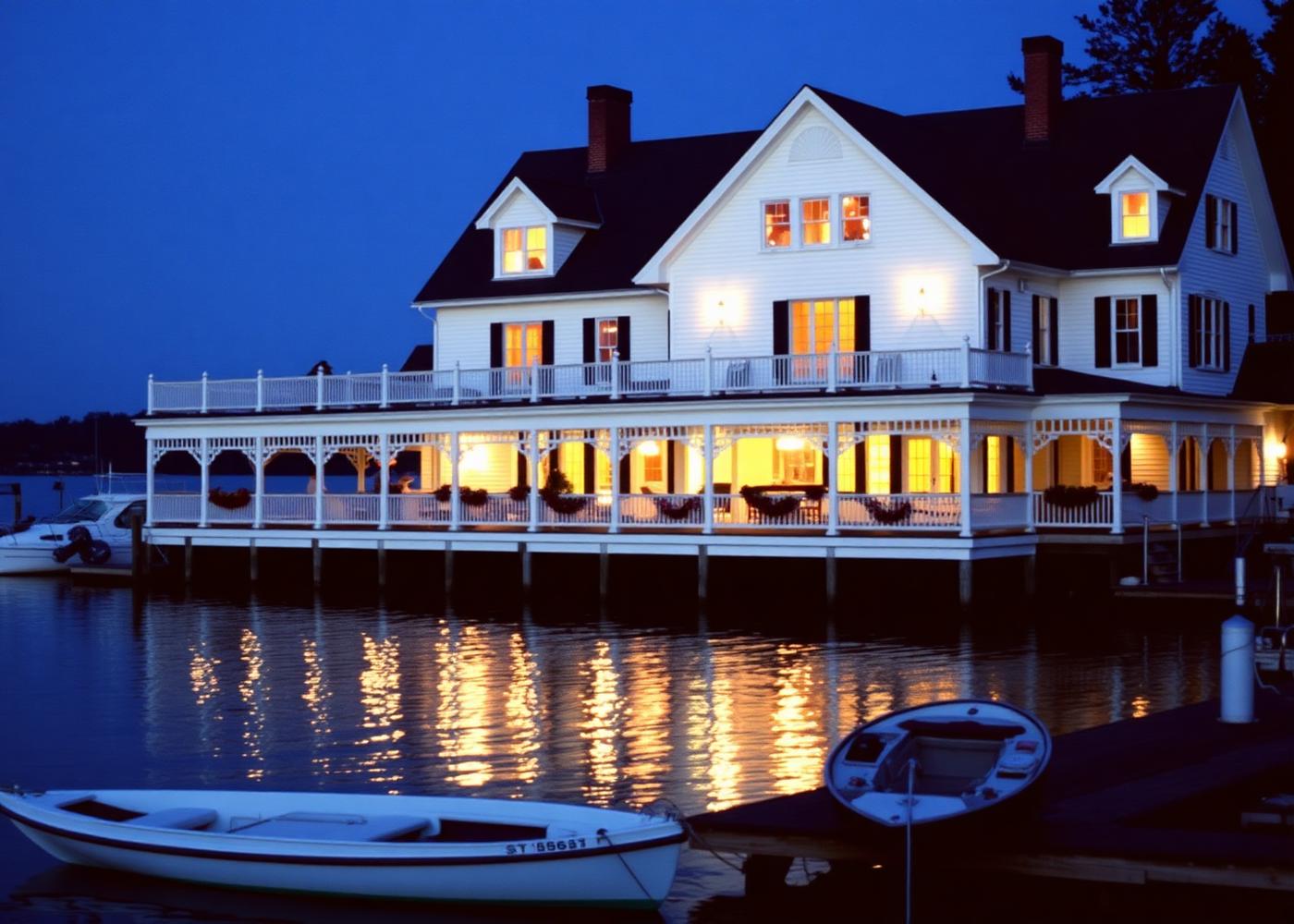 Historisches Gasthaus am See in der blauen Stunde